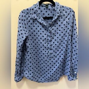 WOMENS J. CREW BLUE  BLACK POLKA DOT BUTTON TOP Size S